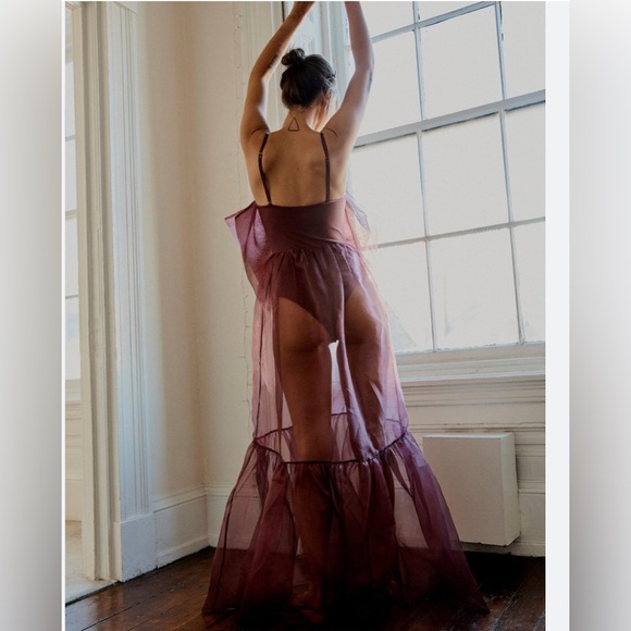 Free People intimately sheer chiffon Someone Say Bows Bodysuit Maxi dress size S - Picture 1 of 4